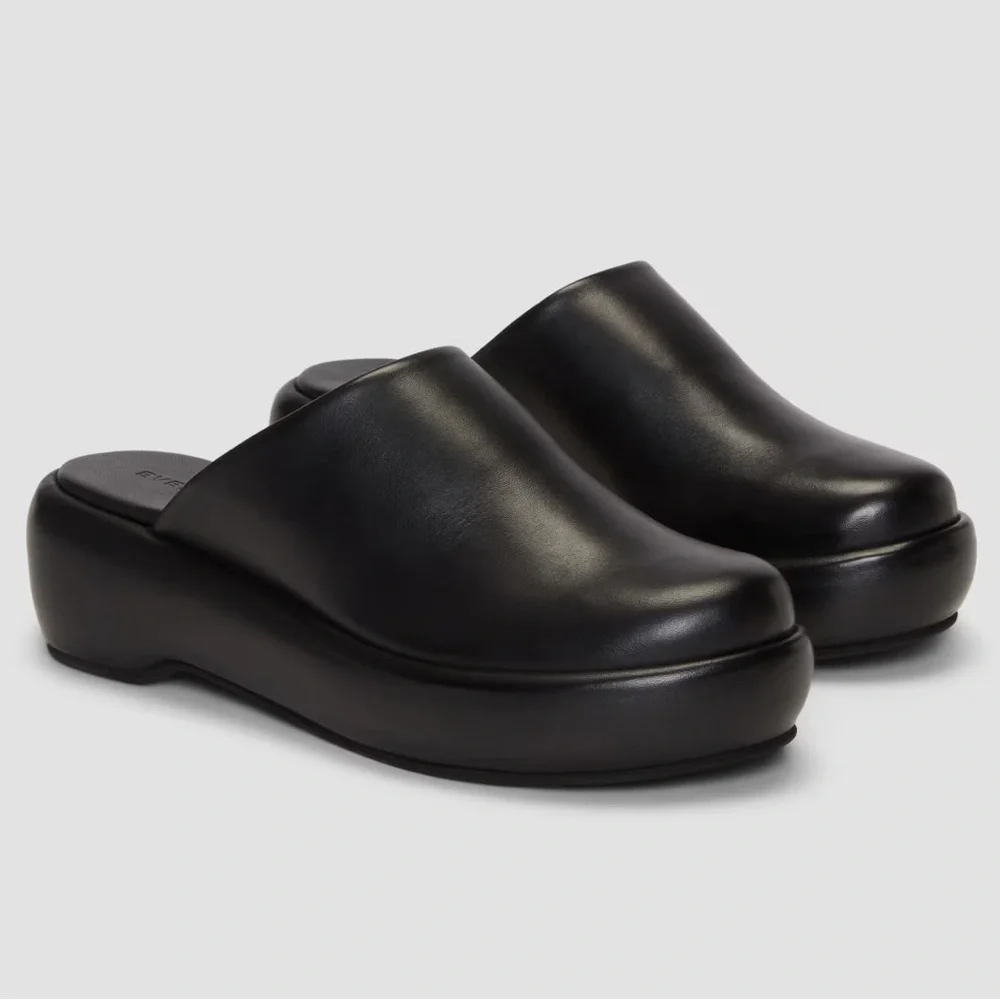 EVERLANE The Puffa Flatform 100% Leather Black Slip On Clog Platform Size 7.5